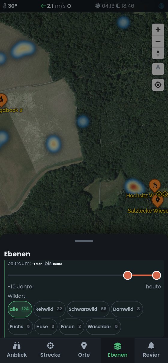 Dieselbe Karte mit der Heatmap der Anblicke